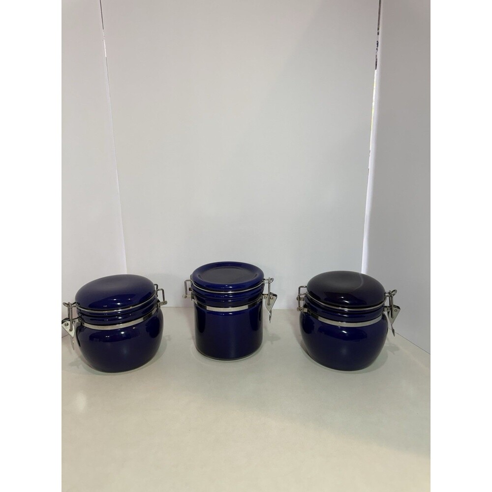 Navy Blue Ceramic Clamp Lid Canister Set 3 Piece – Airtight Kitchen Jars